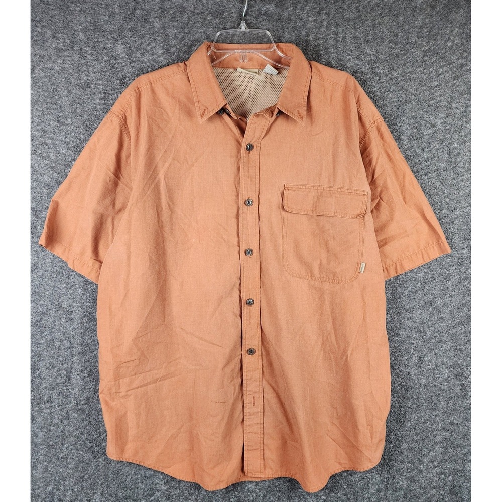 Ruff Hewn Shirt Mens XL Short Sleeve Button-Down Orange Ventilated Fishing GOOD